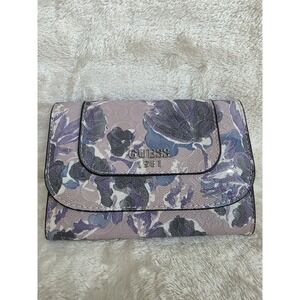 GUESS 1981 Women Lavender Purple Floral Envelope Wallet with Removable ID Pouch